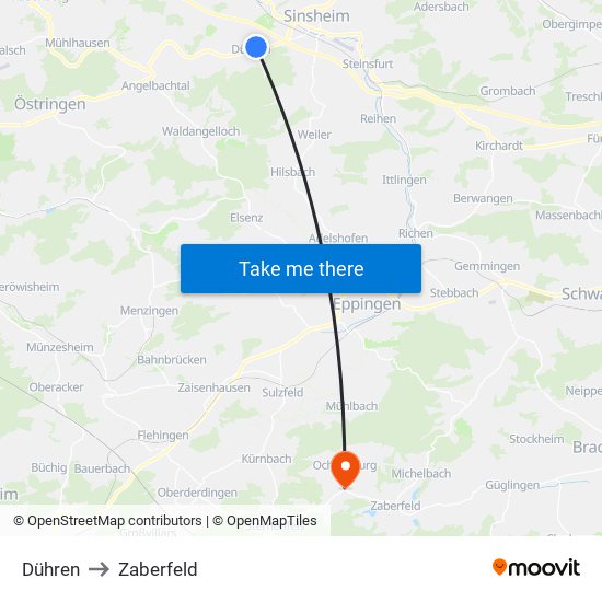 Dühren to Zaberfeld map