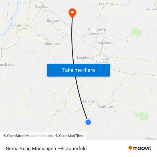 Gemarkung Mössingen to Zaberfeld map