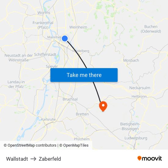 Wallstadt to Zaberfeld map