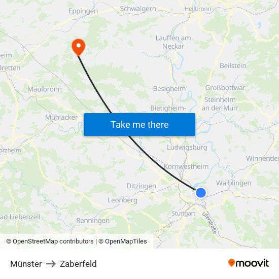 Münster to Zaberfeld map