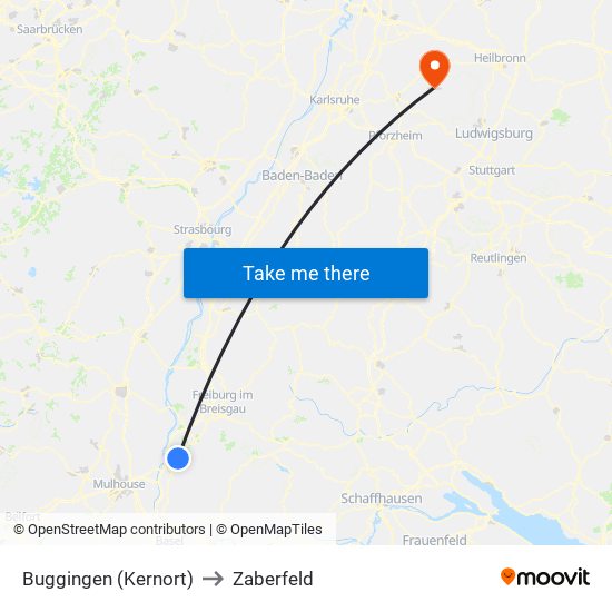 Buggingen (Kernort) to Zaberfeld map