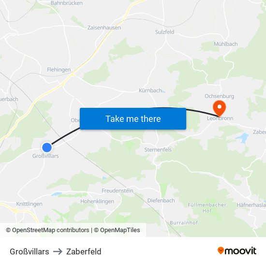 Großvillars to Zaberfeld map