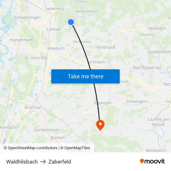 Waldhilsbach to Zaberfeld map