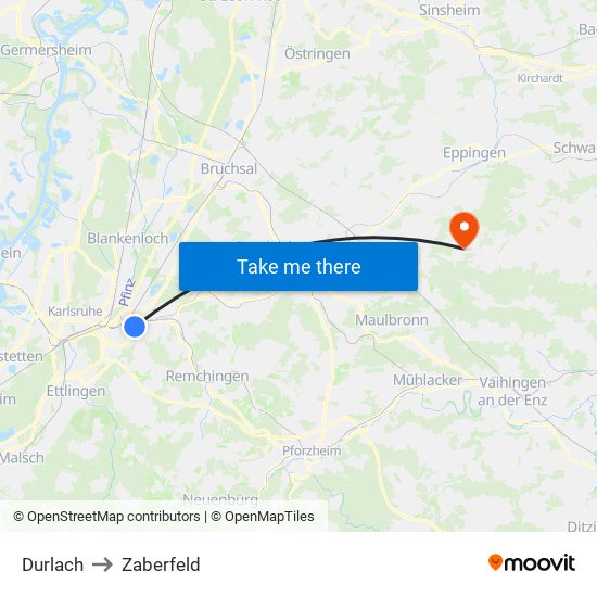 Durlach to Zaberfeld map