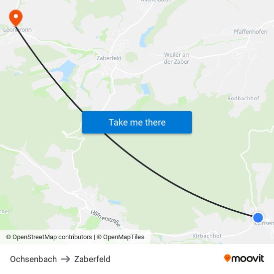 Ochsenbach to Zaberfeld map