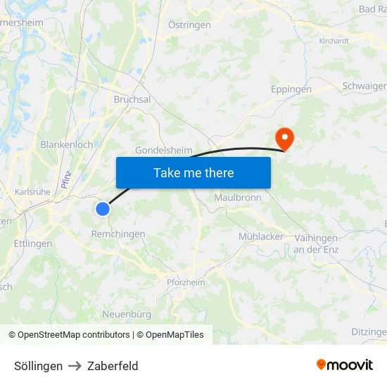 Söllingen to Zaberfeld map