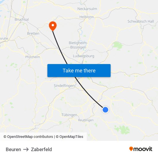 Beuren to Zaberfeld map