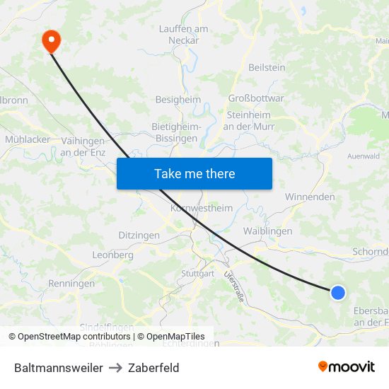 Baltmannsweiler to Zaberfeld map