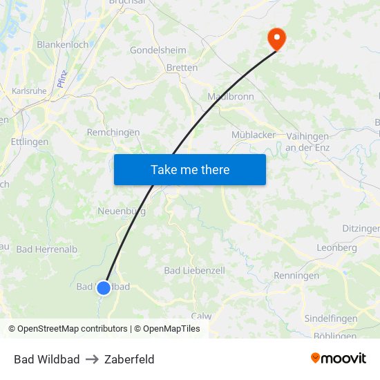 Bad Wildbad to Zaberfeld map