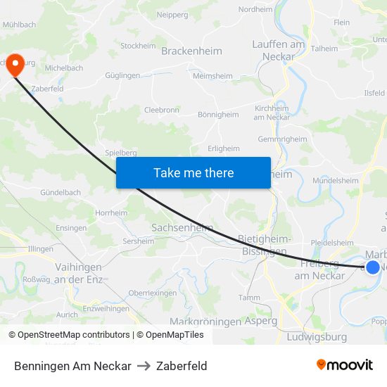 Benningen Am Neckar to Zaberfeld map