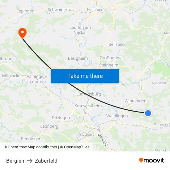 Berglen to Zaberfeld map