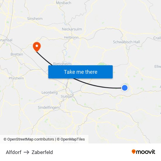 Alfdorf to Zaberfeld map