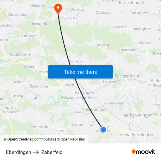 Eberdingen to Zaberfeld map