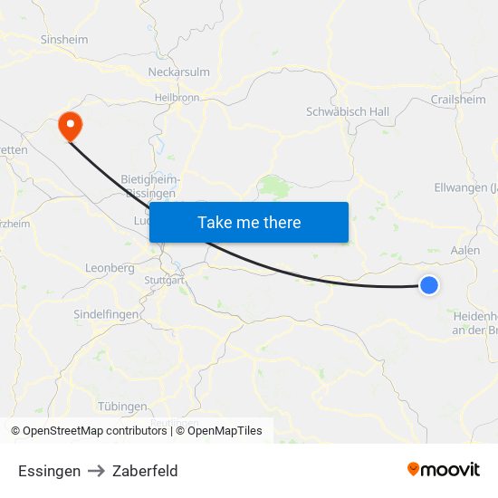 Essingen to Zaberfeld map