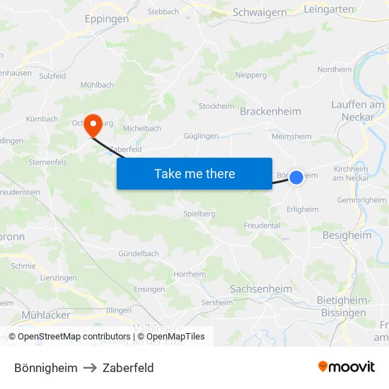 Bönnigheim to Zaberfeld map