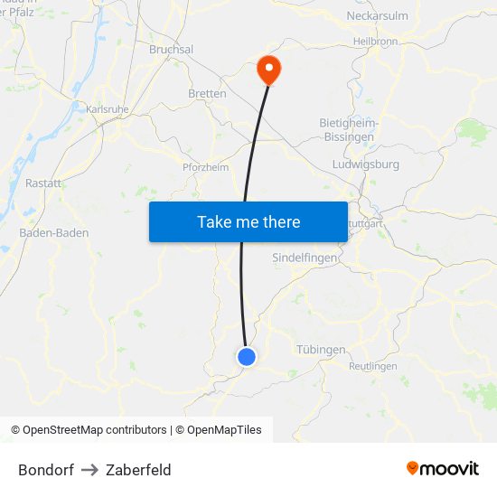 Bondorf to Zaberfeld map