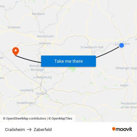 Crailsheim to Zaberfeld map