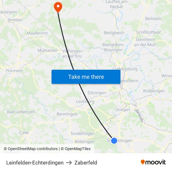 Leinfelden-Echterdingen to Zaberfeld map
