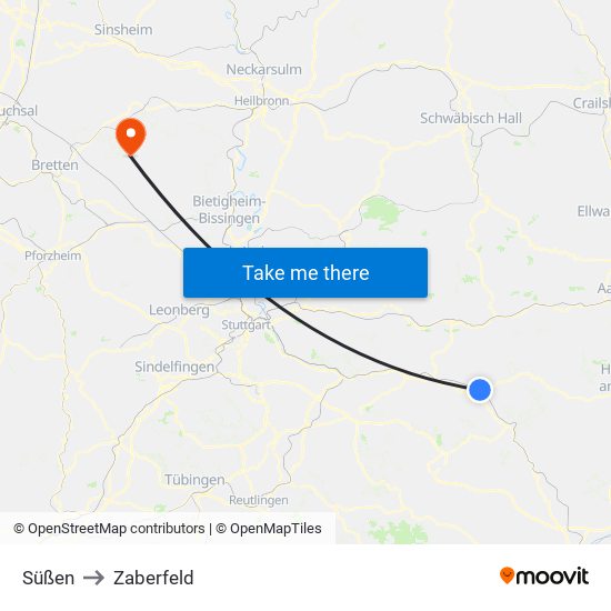 Süßen to Zaberfeld map