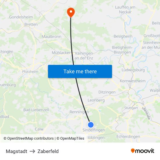 Magstadt to Zaberfeld map
