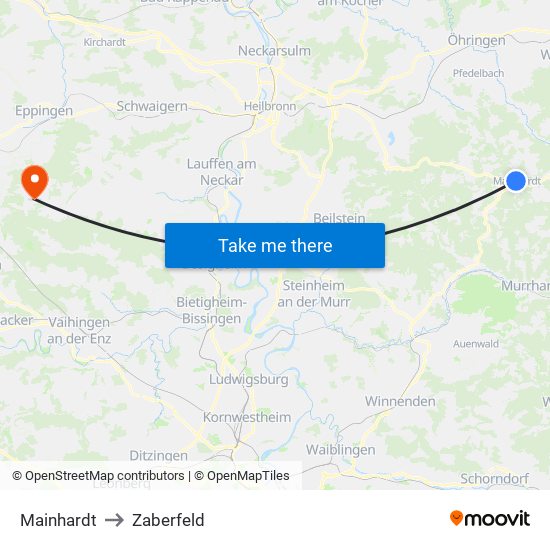 Mainhardt to Zaberfeld map