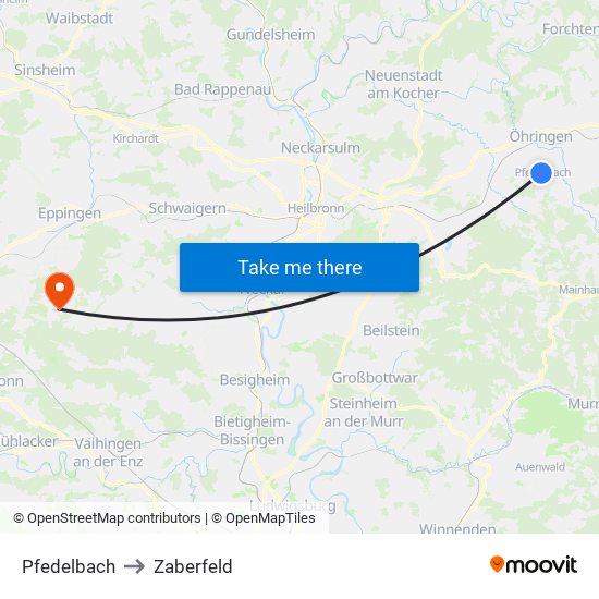 Pfedelbach to Zaberfeld map