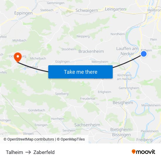Talheim to Zaberfeld map
