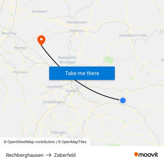 Rechberghausen to Zaberfeld map