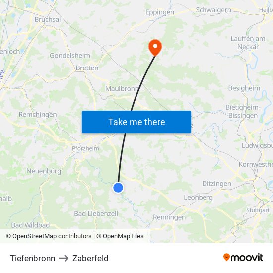 Tiefenbronn to Zaberfeld map
