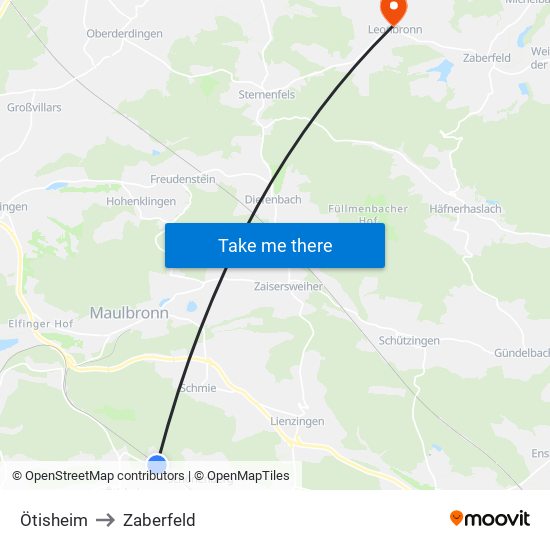Ötisheim to Zaberfeld map