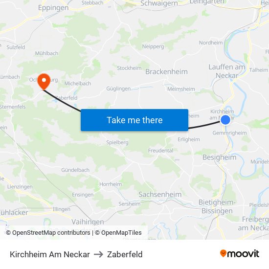 Kirchheim Am Neckar to Zaberfeld map