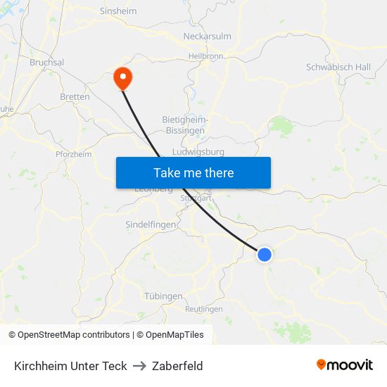 Kirchheim Unter Teck to Zaberfeld map