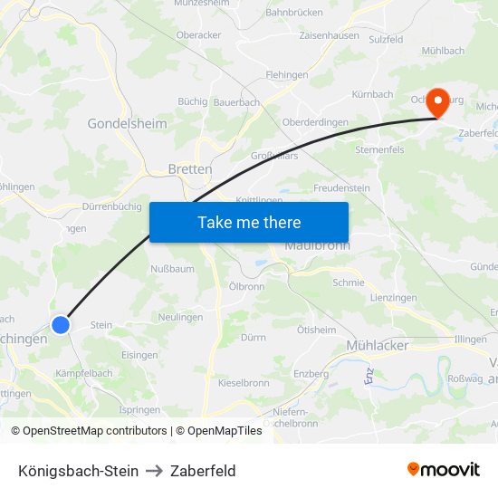 Königsbach-Stein to Zaberfeld map