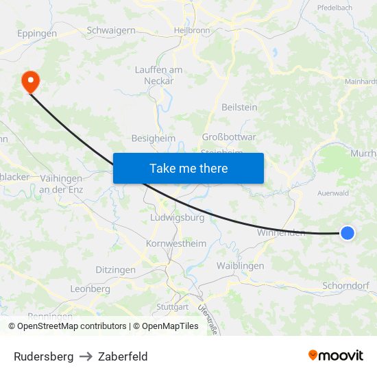 Rudersberg to Zaberfeld map