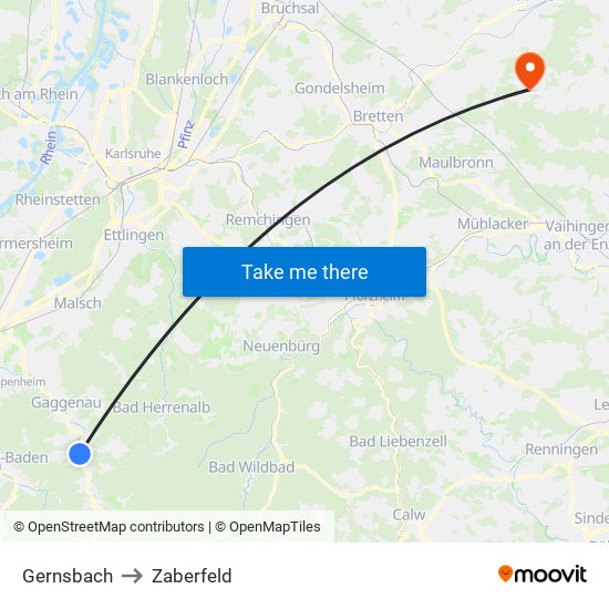 Gernsbach to Zaberfeld map