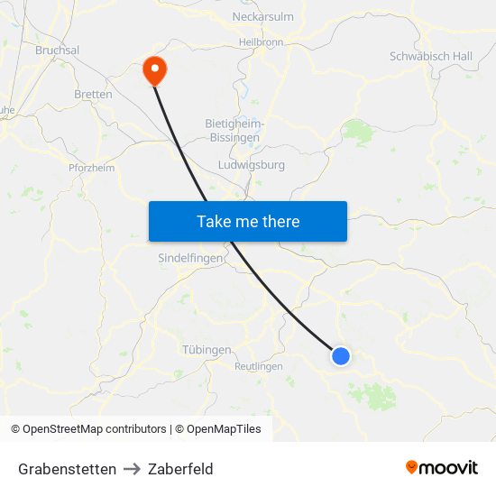 Grabenstetten to Zaberfeld map