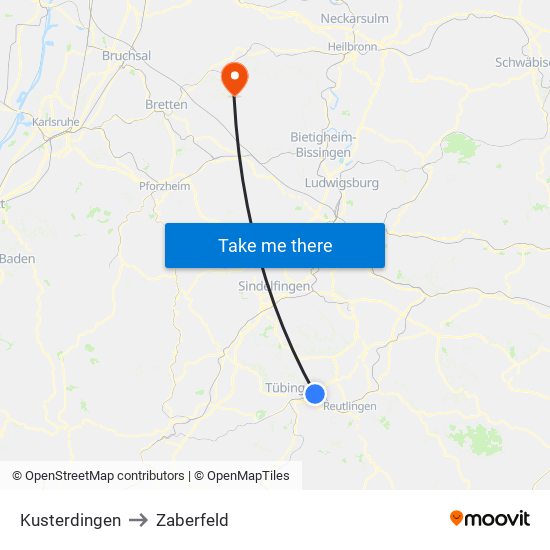 Kusterdingen to Zaberfeld map