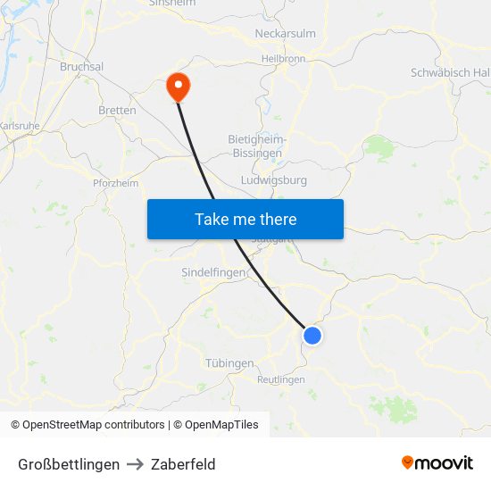 Großbettlingen to Zaberfeld map