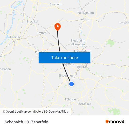 Schönaich to Zaberfeld map