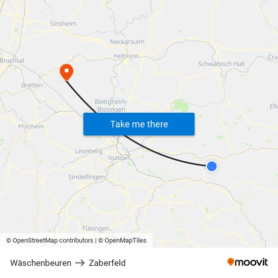 Wäschenbeuren to Zaberfeld map