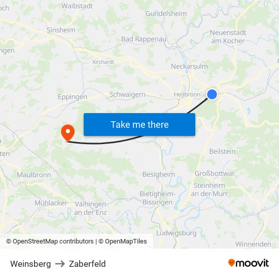 Weinsberg to Zaberfeld map
