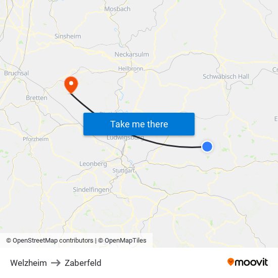 Welzheim to Zaberfeld map
