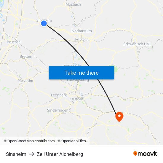 Sinsheim to Zell Unter Aichelberg map