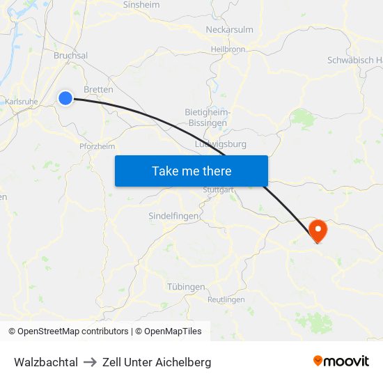 Walzbachtal to Zell Unter Aichelberg map