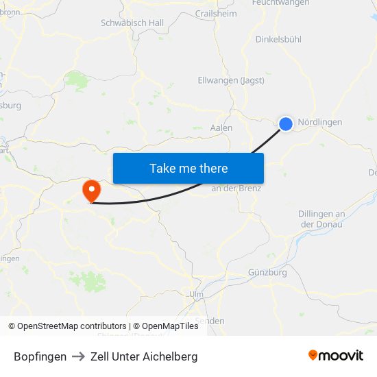 Bopfingen to Zell Unter Aichelberg map