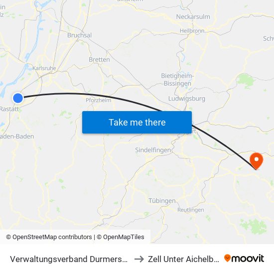 Verwaltungsverband Durmersheim to Zell Unter Aichelberg map