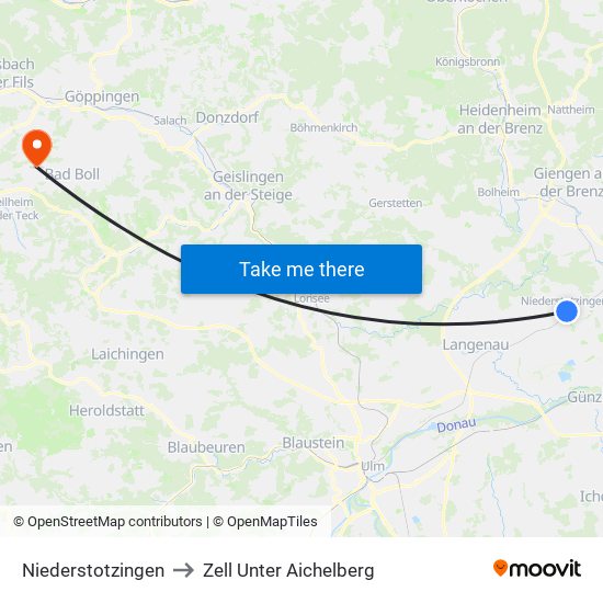 Niederstotzingen to Zell Unter Aichelberg map