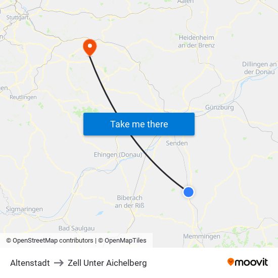 Altenstadt to Zell Unter Aichelberg map