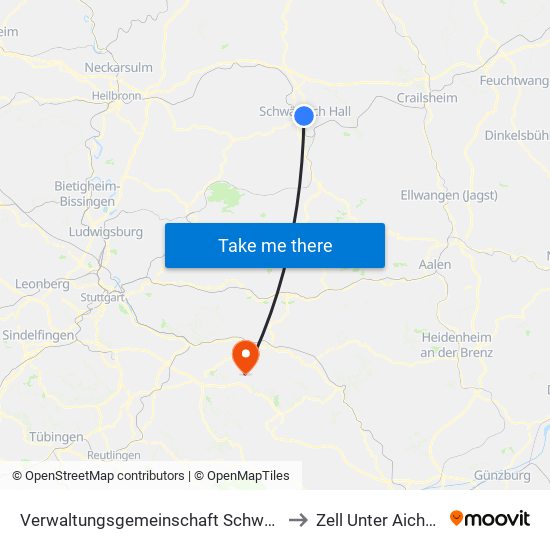 Verwaltungsgemeinschaft Schwäbisch Hall to Zell Unter Aichelberg map