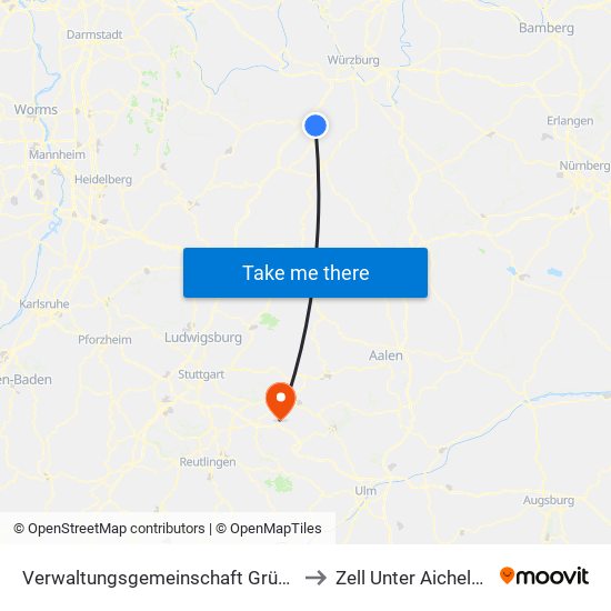 Verwaltungsgemeinschaft Grünsfeld to Zell Unter Aichelberg map